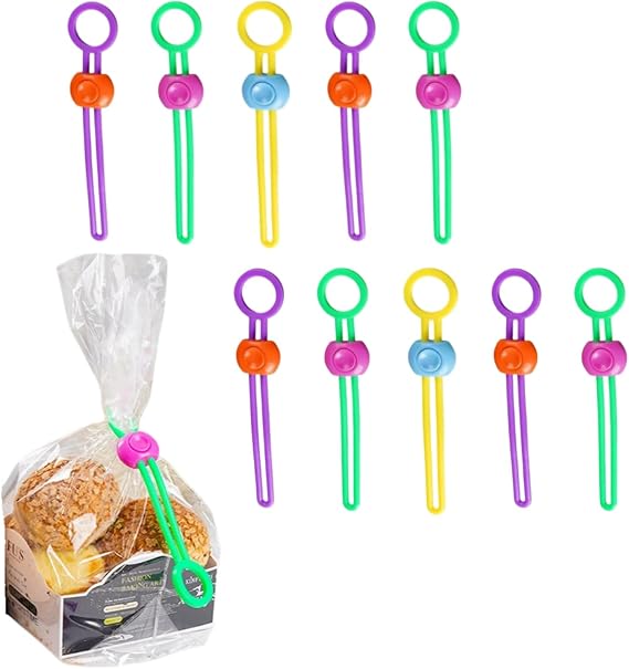 10Pcs Multi-Purpose Food Sealer, Reusable Colored Sealing Tape Elastic Cord Organizer Multi Purpose Sealer for Sealing Food Bags and Organizing Wires for All Home (CC)