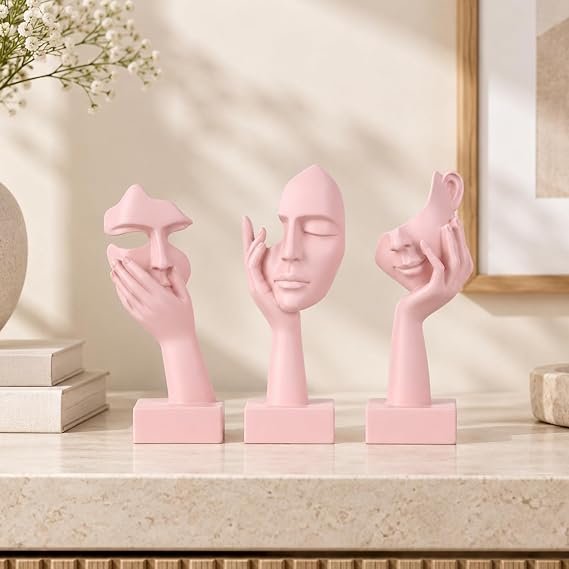 Thinker Statue Set - Abstract Art Figures for Home Decoration Women Face for Apartment Bookshelf Floating Shelf Coffee Table Office Desk Bathroom Counter 3 Pack