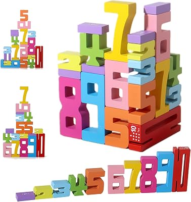 10PCS Number Blocks, 1-10 Wooden Number Building Blocks Gifts, DIY Balance Competition Game with Friends, Creative Shapes & Vibrant Colors Great for Learning 10PCS