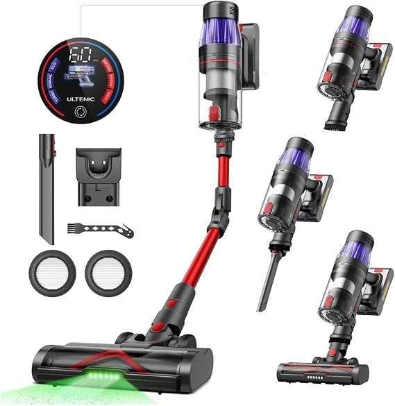 Ultenic Cordless Vacuum Cleaner, 600W 55Kpa 60Mins Vacuum Cleaners for Home, with 180Bendable Wand, Anti-Tangle Brush, Charging Dock, Stick Vacuum Cordless for Pet Hair/Carpet/Floor/Car
