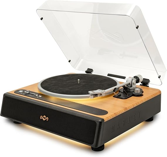House of Marley Soul Rebel Bluetooth Turntable, Built-in Stereo Speakers with Dual Bass Port, Audio Technica Stylus, RCA/Aux Out, Bamboo & REGRIND Plastic, Dust Cover, LED Ambient Lighting