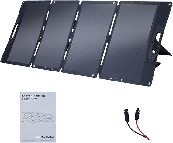 100W Solar Panel Portable, 18V Monocrystalline Foldable Solar Panel with 23.5% High Efficiency, Mc 4 Solar Cable, IP65 Waterproof Solar Charger for Outdoor Camping Van Rv Trip