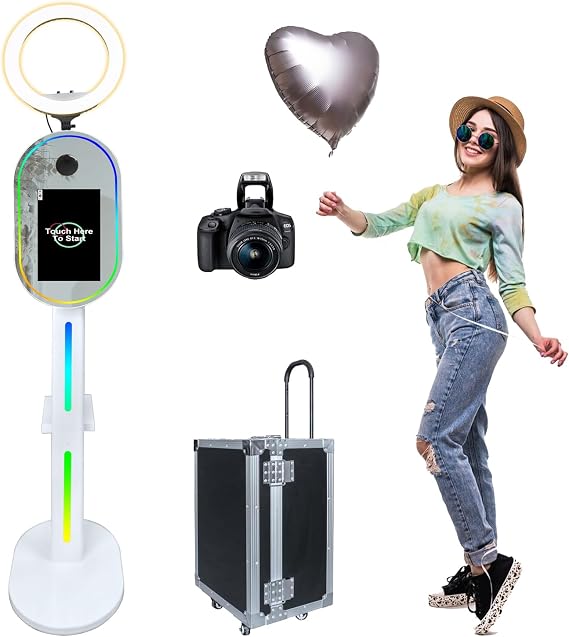Photo Booth with DSLR Camera, 15.6" Touch Screen Mirror Photo Booth Selfie RGB Lights Flight Case Portable Photobooth Machine for Wedding Birthday Party Events Rental (+ Camera)