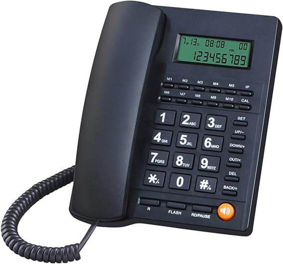 DEAYOU L019 Corded Telephone for Desk, Wired Landline Desktop House Phone with Speaker for Seniors, Caller ID Single Line Integrated Telephone with Call Blocking for Home, Office, Hotel, Black