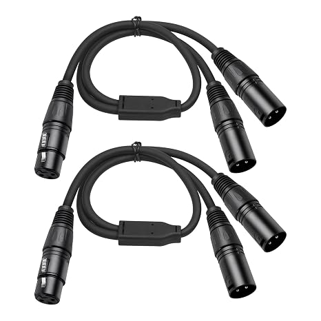 2 Pack XLR Y Splitter, 1.5FT XLR Female to Dual Male, Balanced Mic Audio Cables for Stereo Mic to L&R Audio