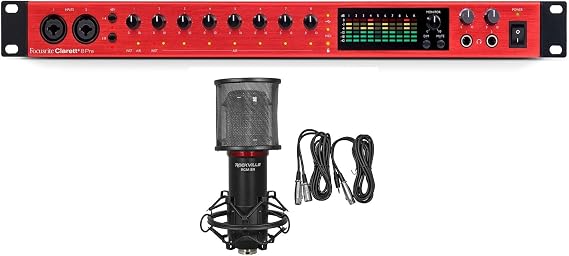 Audiosavings Bundle: Focusrite Clarett+ 8Pre USB-C Audio Recording Interface, 8 Mic Preamps/JFET/ADAT Bundle with Rockville RCM SR Studio/Recording Condenser Microphone (2 Items)