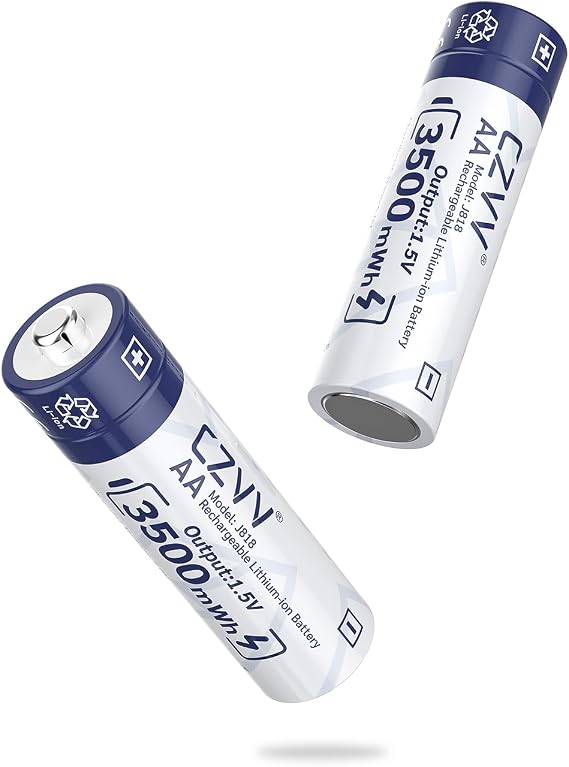 Rechargeable Lithium AA Batteries 2-Pack 1.5V, High Capacity 3500mWh Long-Lasting LR06 with Low-Battery Reminder for Devices, Replacement Double A for Blink Outdoor and Indoor Doorbell Trail Cameras