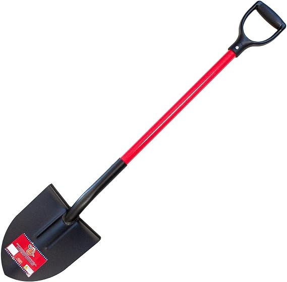 Bully Tools 12-Gauge Round Point Spade Shovel with D-Grip Handle | Heavy Duty Fiberglass Shovel for Garden Landscaping, Trenching and Planting | Steel Body Gardening Hand Tools, 100% Made in USA