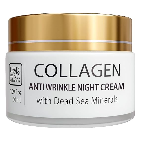 Dead Sea Collection Moisturising Night Face Cream with 3X Collagen Anti Aging Nourishing Facial Moisturiser with Dead Sea Minerals and Vitamin E for Women and Men All Skin Types (50 ml)