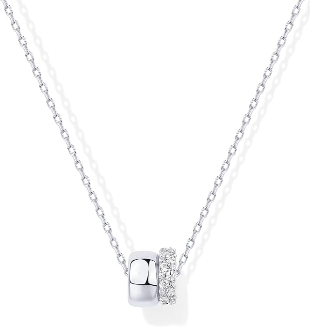 PAVOI 14K Gold Plated Pendant Necklace for Women, CZ Rondelle Pendants | Two Distinct Rondelle Pendants with Cubic Zirconia, Sliding Chain Necklace