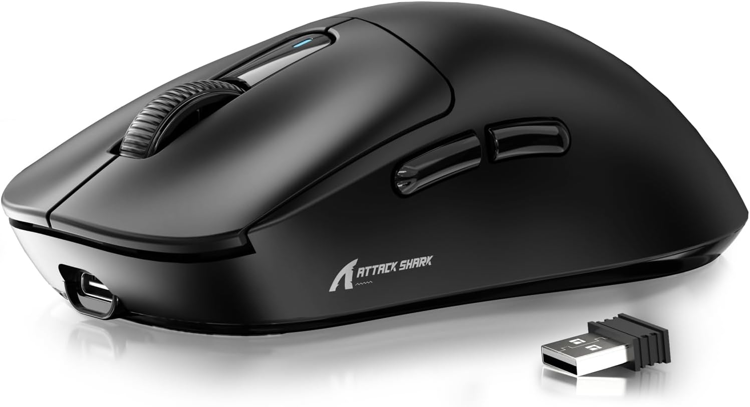 ATTACK SHARK X3 49g SUPERLIGHT Mouse, PixArt PAW3395 Gaming Sensor, BT2.4G WirelessWired Gaming Mouse, 6 Adjustable DPI up to 26000, 200 Hrs Battery, Office Mice for Win11XboxPSMac Black