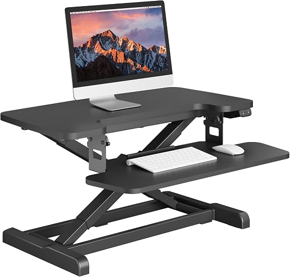 SANODESK 32" Electric Standing Desk Converter,Height Adjustable Riser for Office Home, Monitor and Laptop Workstation with Large Keyboard Tray, Black Color