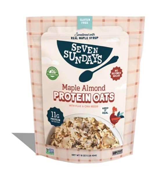 Seven Sundays Protein Oats, Maple Almond, 16 Oz Bag, Gluten Free, 11g Upcycled Protein, Enjoy Warm, Cool or as Overnight Oats