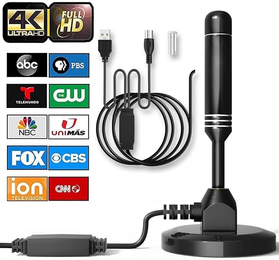 Digital TV Antenna for Smart TV Indoor, 4K 1080P HD TV Antenna for Local Channels, Support 360 Signal Reception UP to 300 Miles - 16.40FT Coax HDTV Cable