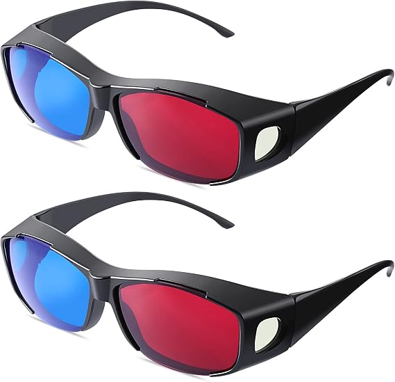BBTO 2 Pieces 3D Glasses Red Blue for Movies Games 3D Viewing,Black | Anaglyph Style for Home Viewing, Designed for Eyewear Users, Lightweight Simple Design, Works with Movies and Games