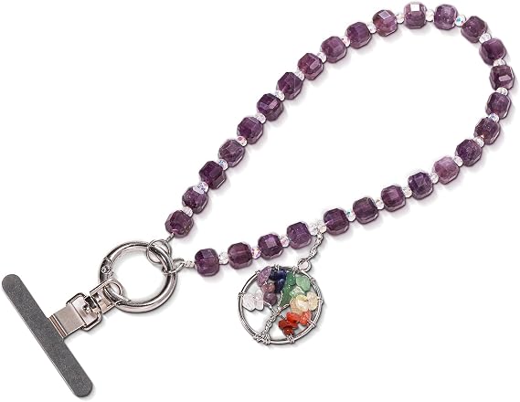 Beaded Phone Strap Amethyst Crystal Detachable Wrist Lanyard Hands-Free Anti-Theft Crossbody Chain for Phone