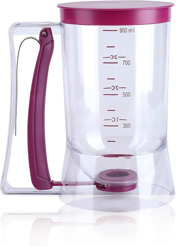 Pancake Batter Dispenser - Baking Supplies with Measuring Label, Kitchen Must Haves Tools for Perfect Pancakes, Cupcake, Waffle, Muffin Mix, Crepe & Cake