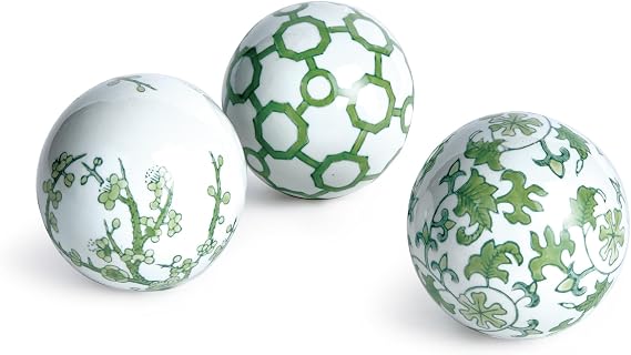Napa Home & Garden Imperial Orbs, Set of 3, Green/White Ceramic Sculpture