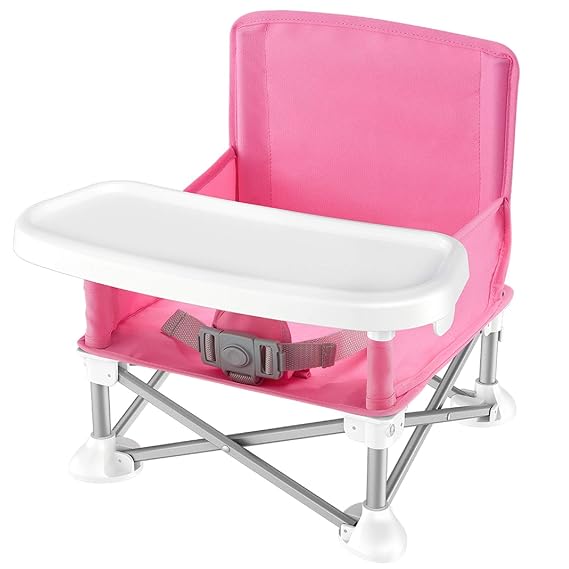 SereneLife Baby Seat Booster -Space Saver Toddler Booster Seat - Portable Pop and open Sit Folding Booster Feeding Chair - Safety Belt/Food Tray/Travel Bag - SereneLife