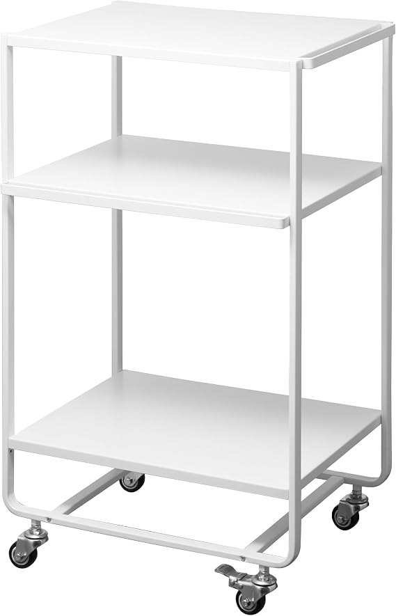 YAMAZAKI Home Tower 3-Tier Trolley Rolling Metal Heavy-Duty Storage Cart Organizer with Casters/Utility Cart for Kitchen/Bathroom, 32" - Steel - | Heavy-duty metal trolley organizer. Perfect utility storage cart for kitchen or bathroom. Smooth casters for easy mobility.