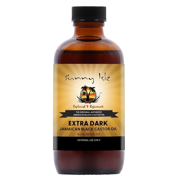 Sunny Isle Extra Dark Jamaican Black Castor Oil 4oz, Richer Thicker JBCO | Moisturizing, Strengthens, Hair Growth | Dry Scalp, Damaged Hair Repair, Edges, Eyebrows, Eyelashes & Skin, Unscented