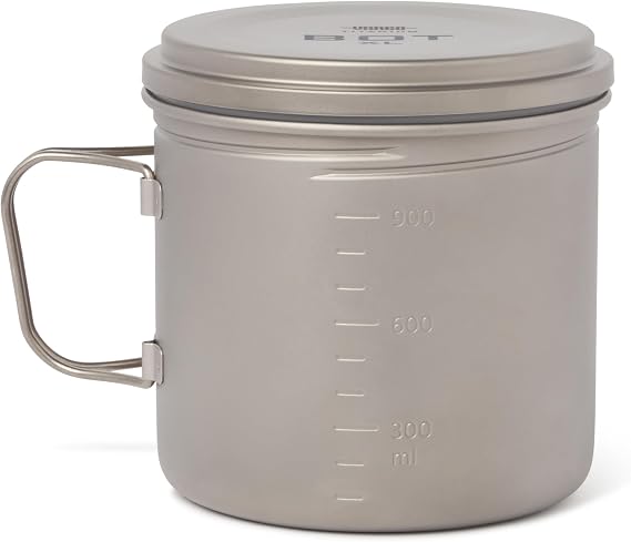 Vargo Titanium BOT Series | BOT XL | Ultralight Water Bottle Cooking Pot 1.1L (37 oz) | Weights: 5.5 oz (156g) | Water-tight Lid Backpacking Camping