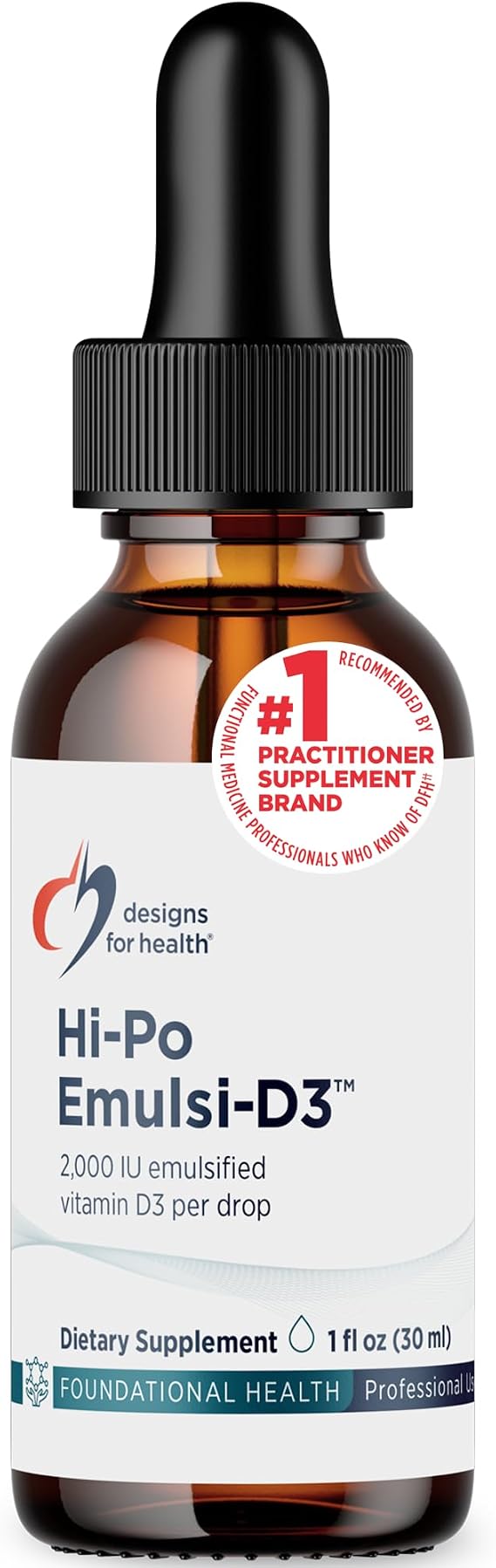 Designs for Health Hi-Po Emulsi Vitamin D Drops - Liquid Vitamin D 2000 IU, Highly Concentrated Vitamin D3 - Bone Health + Immune Support Supplement - 2000 IU Per Drop (1000 Servings / 1 Ounce) | Convenient + Highly Absorbable, Vitamin D, Bone Health, Immune Support Supplement, 2000 IU Per Drop