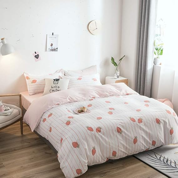 Feelyou Strawberry Duvet Cover Set Full Size for Kids Teens Girls