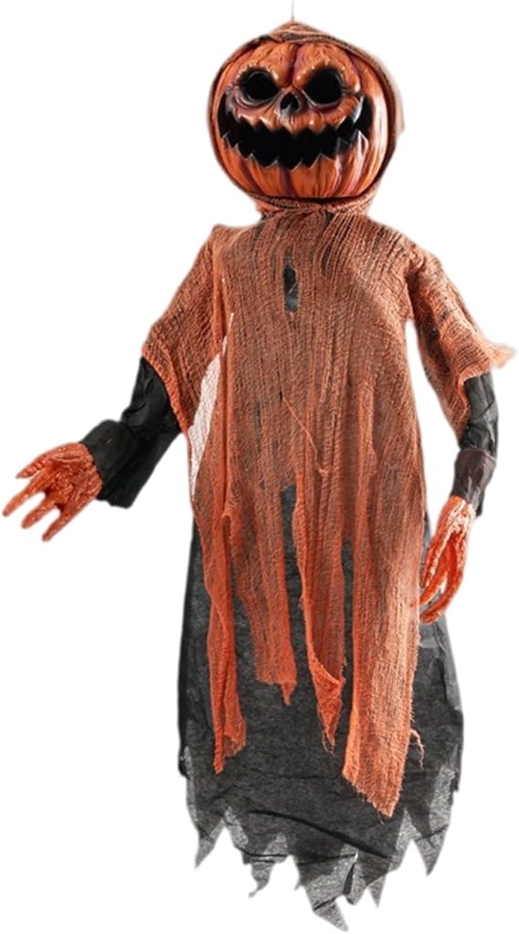 Scary Halloween Decorations Halloween Animatronics, 47" Sound & Touch Activated Lighted-up Scary Decorations with Creepy Sound, Pumpkin Scarecrow