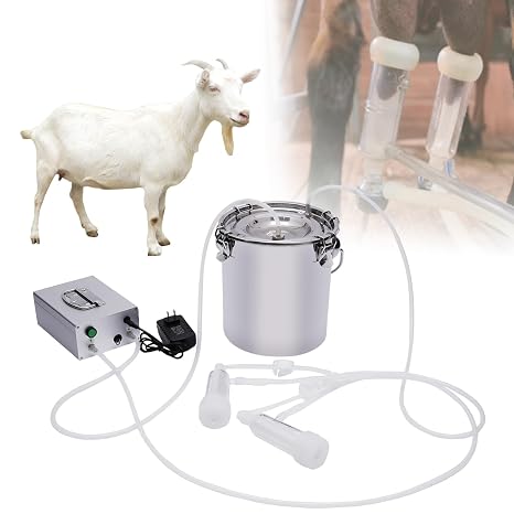5L Goat Milking Machine, Goat Electric Milking Machine Pulsation Vacuum Electric Milker Portable Livestock Milking Machine with Stainless Steel Milk Bucket and 2 Teat Cups for Goat