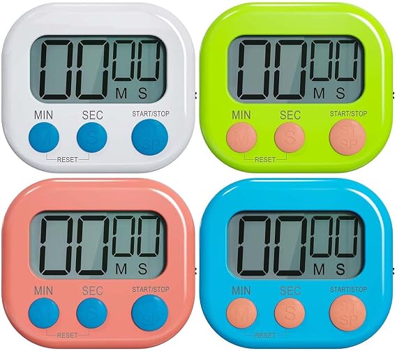 Digital Kitchen Timer for Cooking, 4 Pack Big Digits Loud Alarm Magnetic Backing Stand Cooking Timers for Kitchen, Study, Work, Exercise Training, Outdoor Activities