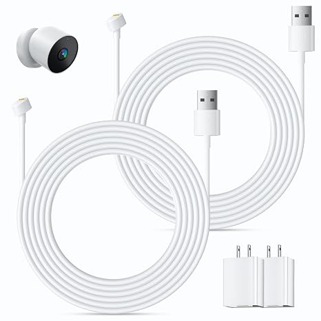 seynli 2Pack Power Cable for Google Nest Cam Outdoor or Indoor, Battery, 2nd Generation, 9m/29.5ft Outdoor Weatherproof Cable Continuous Power Supply, Plug and Play, White