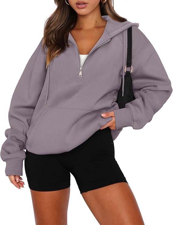 onlypuff Women Half Zip Up Pullover Hoodies Oversized Y2K Sweatshirt | Drawstring Essential Hoodie with Kangaroo Pocket Fleece Warm Fall Winter Outfits Long Sleeve Cute Travel Hooded Sweatshirts