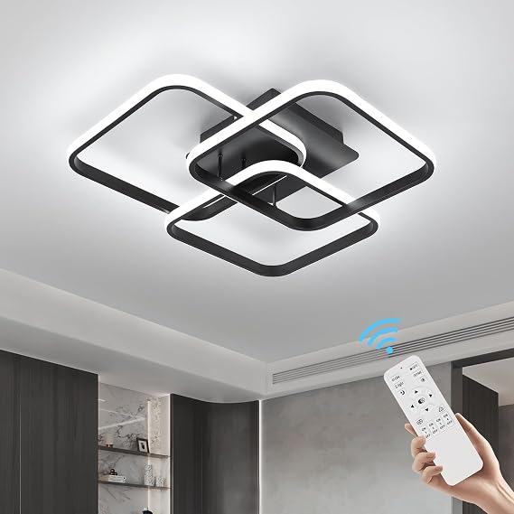 EIDISUNY Modern Ceiling Light LED, 50cm Black LED Dimmable Ceiling Lights Fixtures with Remote Control, Square Flush Mount Lamp for Living Room Dining Room Bedroom Kitchen Hallway Light - 40W [Energy Class E]