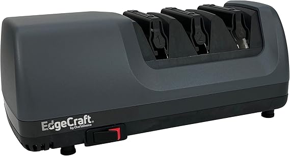 EdgeCraft E1520 Electric Knife Sharpeners for 15 and 20-Degree Straight and Serrated Knives Diamond Abrasives Precision Angle Control, 3-Stage, Gray