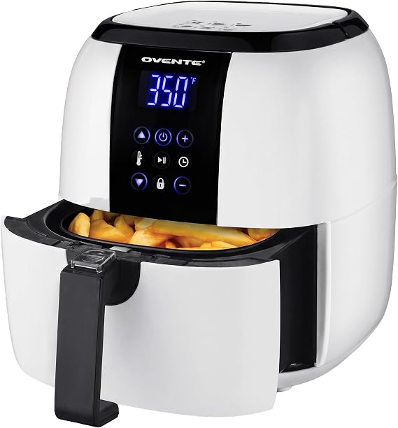 OVENTE 3.2 Qt Compact Digital Air Fryer, 1400W Power, White FAD61302W