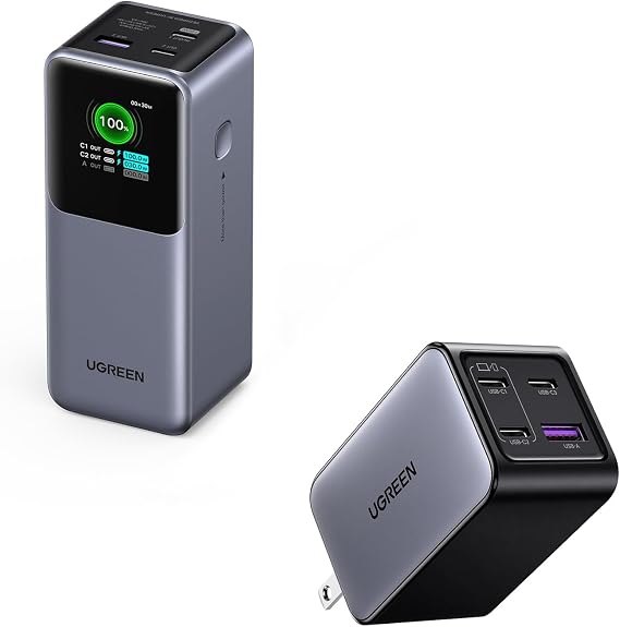UGREEN Nexode Power Bank 20000mAh Bundle with 65W USB C Charger Block 4-Port Compatible with MacBook Pro/Air, iPhone 16/15/14, iPad Pro, Galaxy S24/S23, Pixel 8, Steam Deck