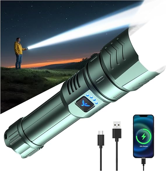 SKYFIRE LED Flashlights High Lumens,3000lm Super Bright Rechargeable,Zoomable,4 Modes,Waterproof Tactical Light for Camping Essentials,Outdoor and Home Emergencies-Green