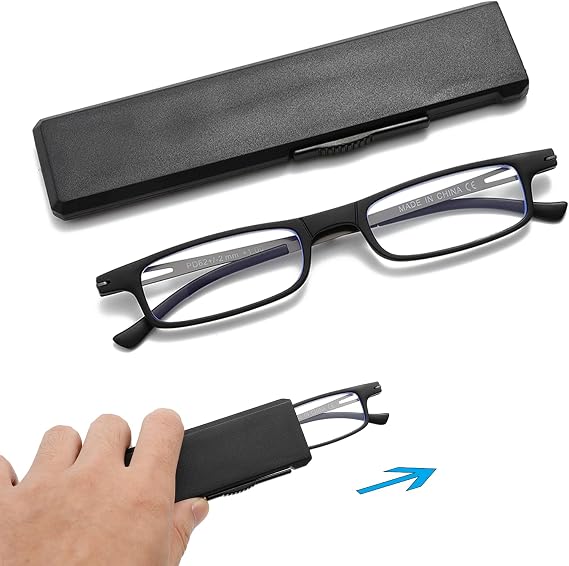 Ultra thin Folding Reading Glasses for Women Men Compact TR90 Blue Light Blocking Readers with Portable Slim Flat case