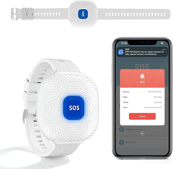 Personal Alarms for Elderly, Tuya WiFi Smart Personal Alarms for Women Panic Button, 1 Rechargable Call Button, Only Supports 2.4GHz Wi-Fi, No Fees