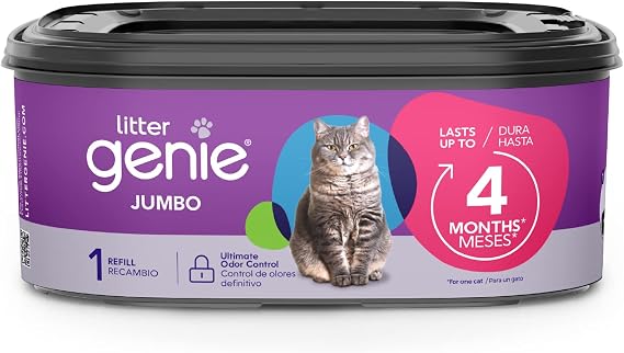 Litter Genie Jumbo Refill 1 Pack | 28ft Odor-Locking Film, Lasts 4 Months, Easy to Use, Minimizes Waste