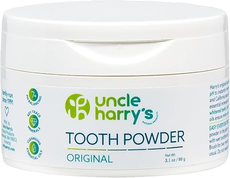 Uncle Harry's The Original Ayurvedic Natural Tooth Powder | Alkalizing Remineralizing Enamel Support & Whitening Toothpaste for Sensitive Teeth | Powder Toothpaste for Gum Health & Fresh Breath (3 oz)