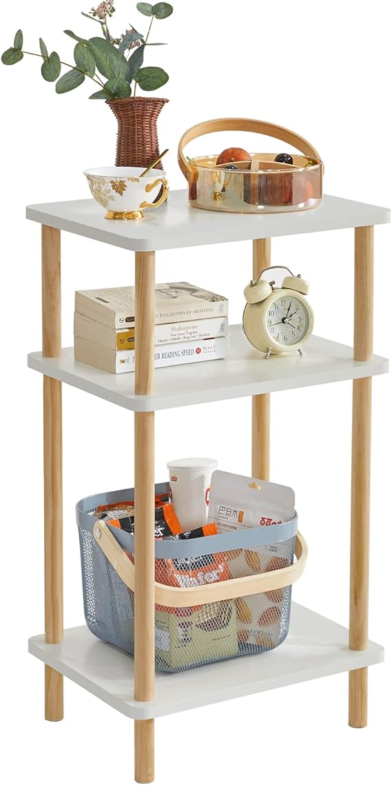 IBUYKE 3-Tier Side Table, Wood End Table, White UWST003W