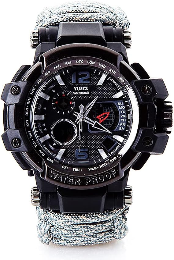 50M Waterproof Military Tactical Paracord Watch Multifunction Outdoor Survival Watch for Men Sport Wrist Watches with Compass Thermometer