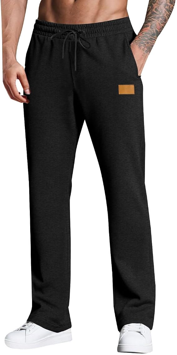 Mens Sweatpants Baggy Open Bottom Casual Pants Elastic Waist Workout Athletic Joggers Pockets Sweat Pants