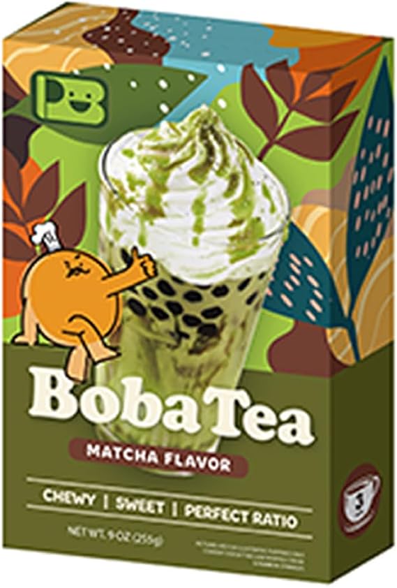 Play B Bubble Tea Kit with Tapioca Pearls – Instant DIY Milk Tea Set (3 Servings) | Make Your Own Boba at Home | Quick & Easy Boba Tea Kit for Kids & Adults (Matcha Milk Tea)