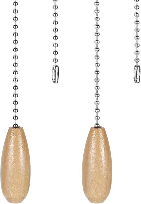 PATIKIL Ceiling Fan Pull Chain Extender, 2Pcs 12" Decorative Wooden Pendant Extension Chains Beaded Ball Pulls Cord Extender for Ceiling Fans Light Lamp Chandelier, Wood [Energy Class A]