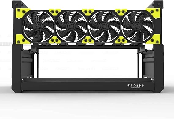 HLL Veddha 68 GPU Aluminum Stackable Mining Rig Open Air Frame Case Miner BTC ETH, T2-6Gpu Plus 4Fans, Black