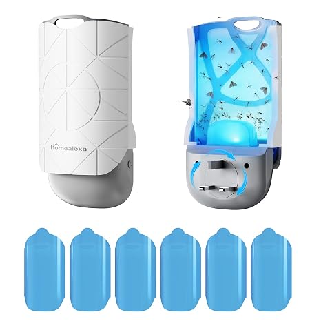 Homealexa Fruit Fly Trap Indoor, Plug-in LED UV Fly Catcher for Flies, Gnats & Moths, 180° Rotating Plug, Insect Trap with 24/7 Operation, 1 Device + 6 Refills