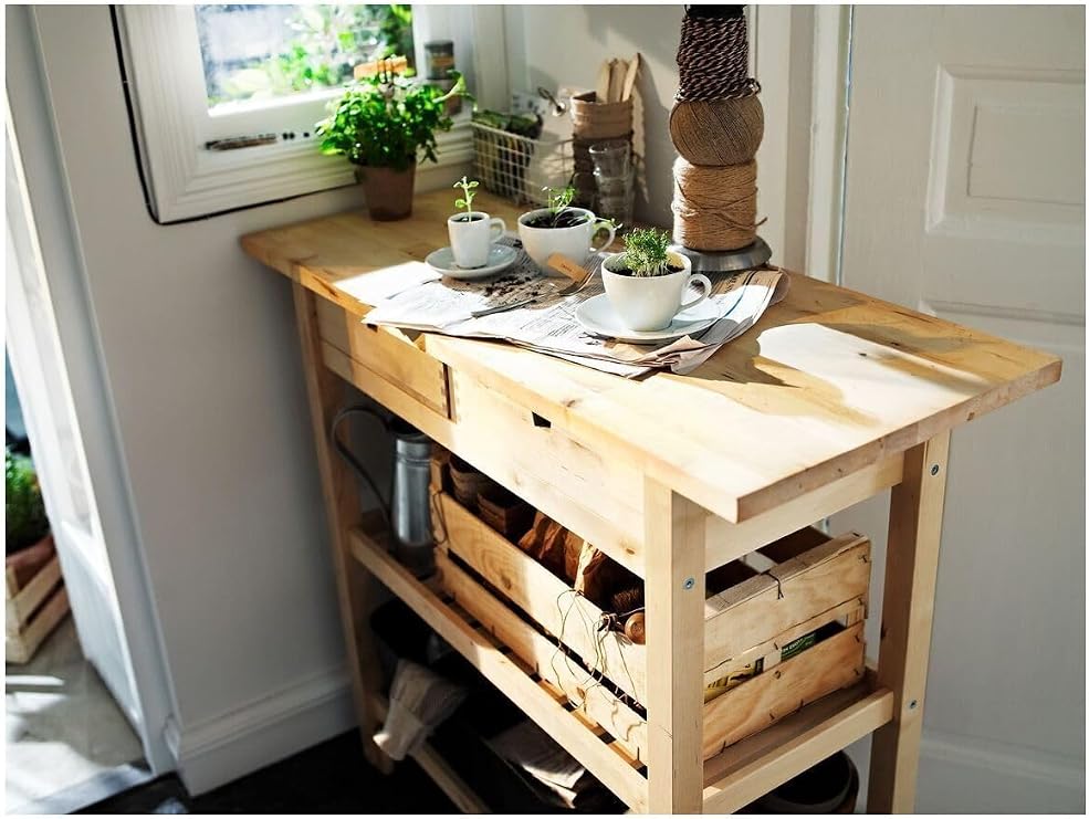 IKEA FÖRHÖJA Huş Servis Arabası, 100x43x90 cm, Açık Kahverengi